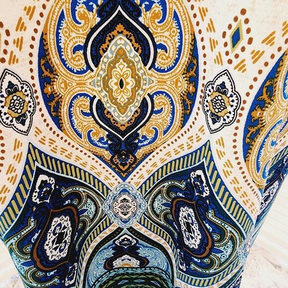 CHICOS GEOMETRIC TEAL BROWN TUNIC SIZE 2P (LARGE) - Picture 3 of 6